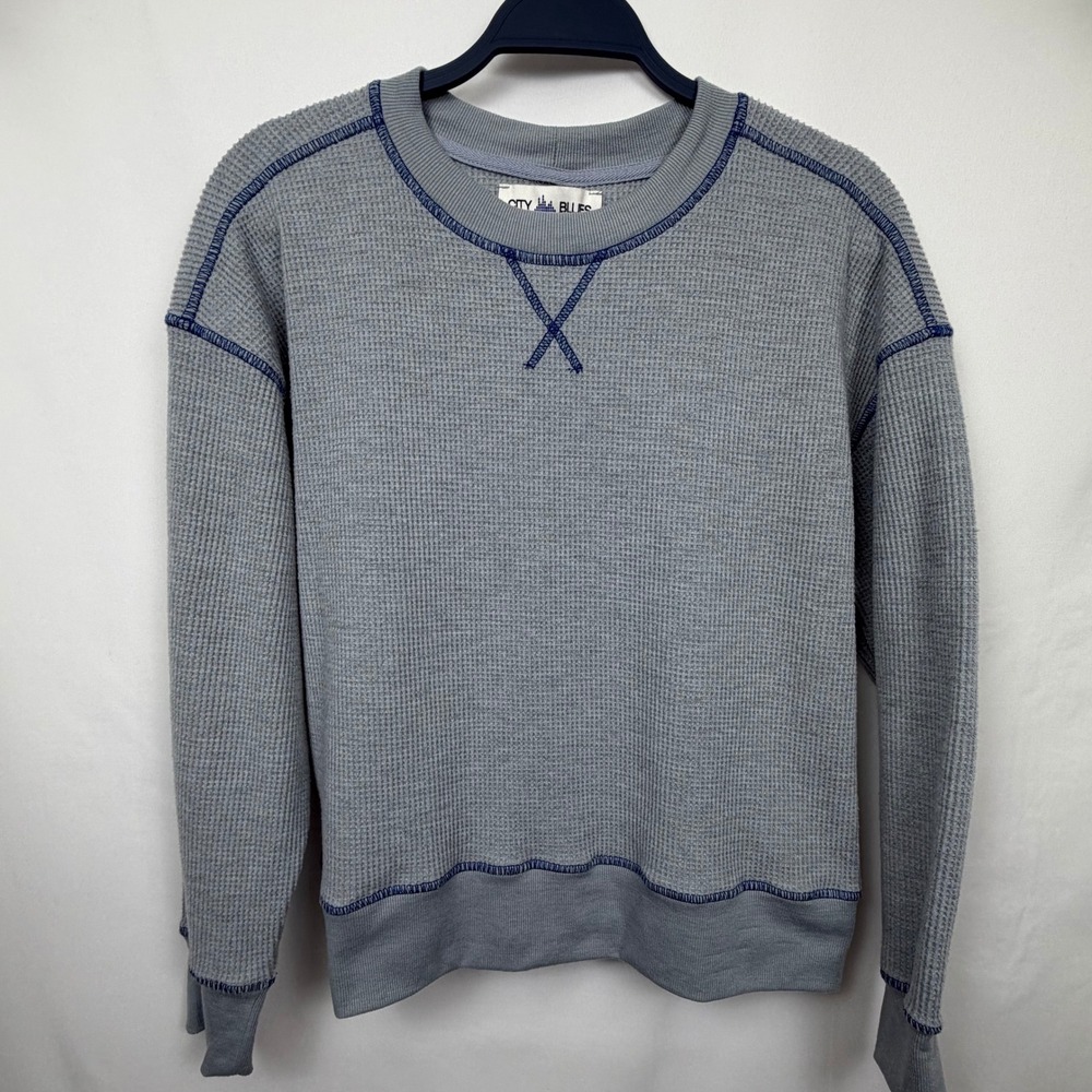 City Blues Gray Waffle Knit Sweatshirt Blue Contrast Stitch M M5036B39